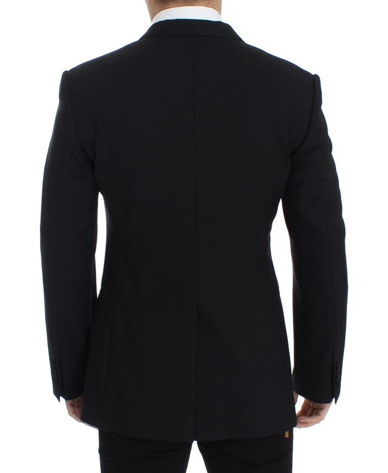 Elegant Black Wool Blend Slim Fit Blazer