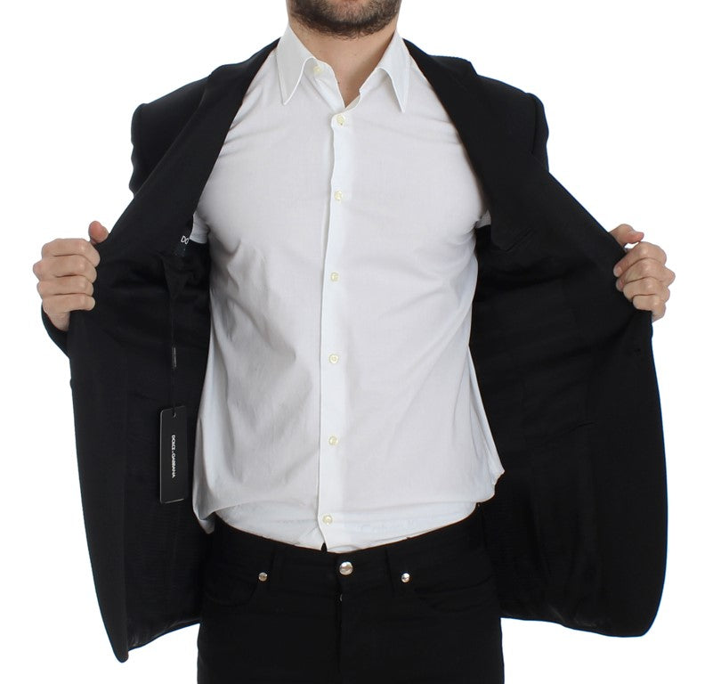 Elegant Black Wool Blend Slim Fit Blazer