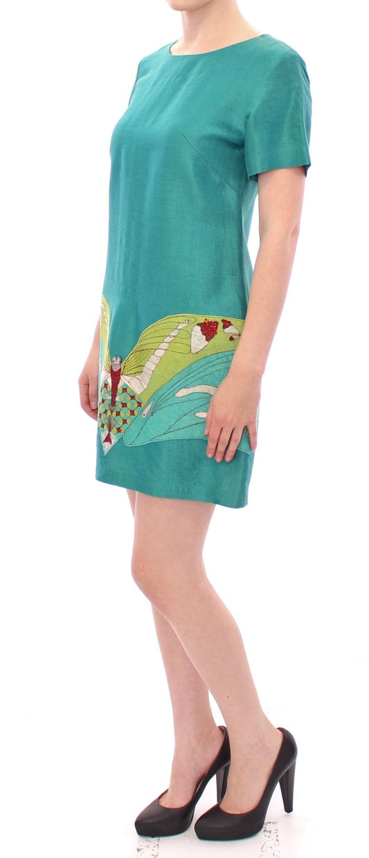 Elegant Embroidered Green Mini Dress