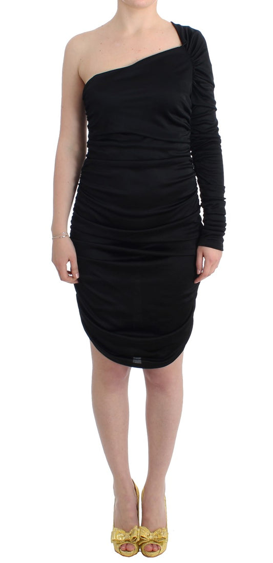 Elegant One-Sleeve Knee-Length Black Dress