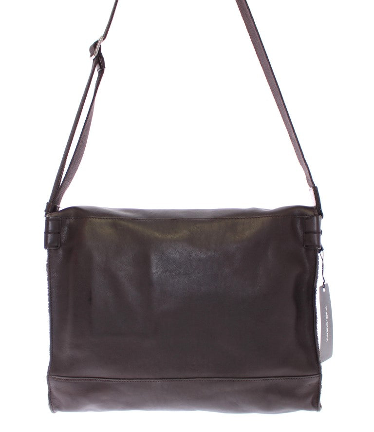 Woven Leather Messenger Shoulder Bag