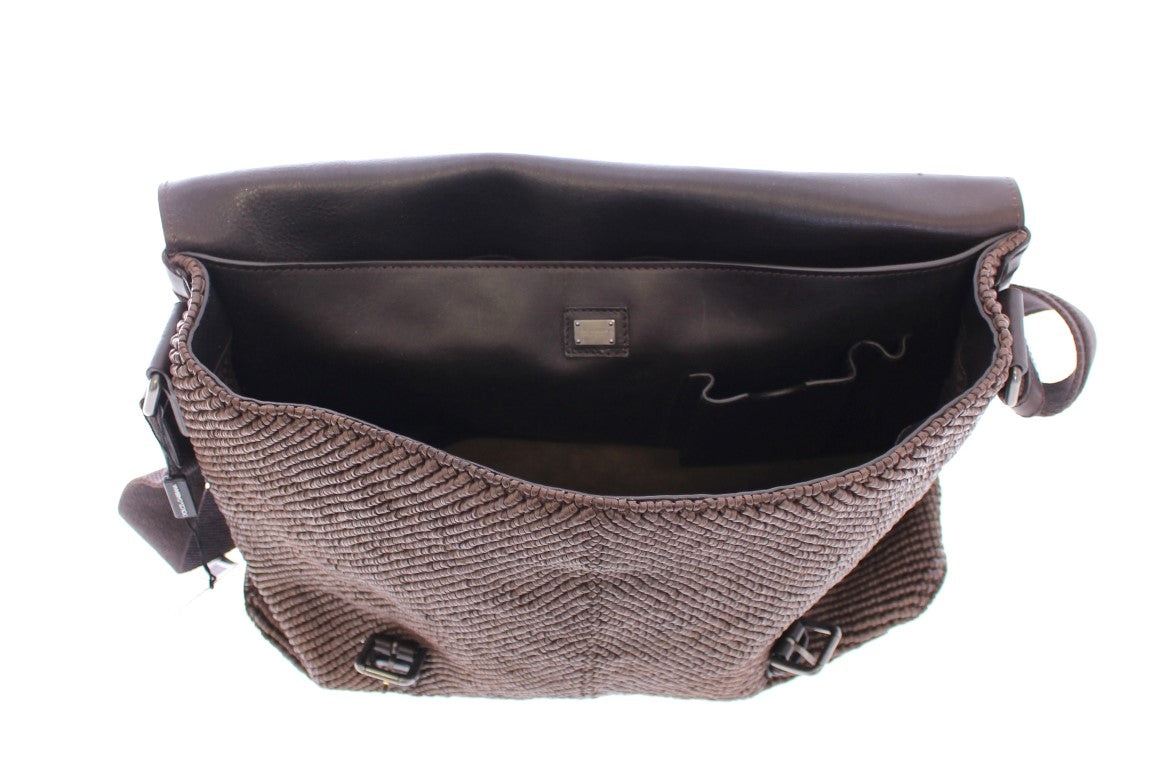 Woven Leather Messenger Shoulder Bag