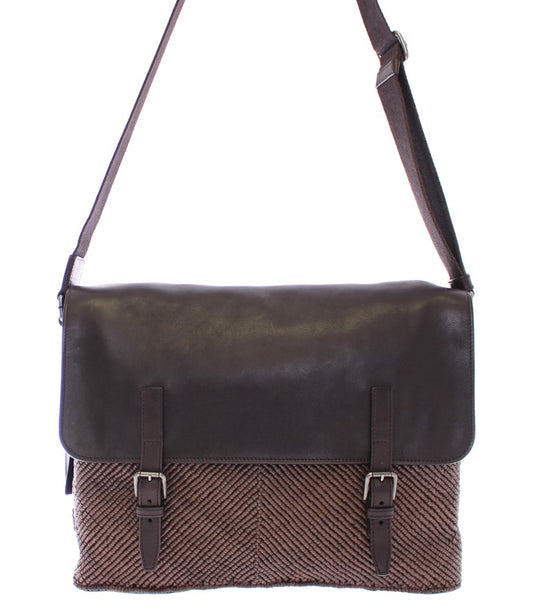 Woven Leather Messenger Shoulder Bag