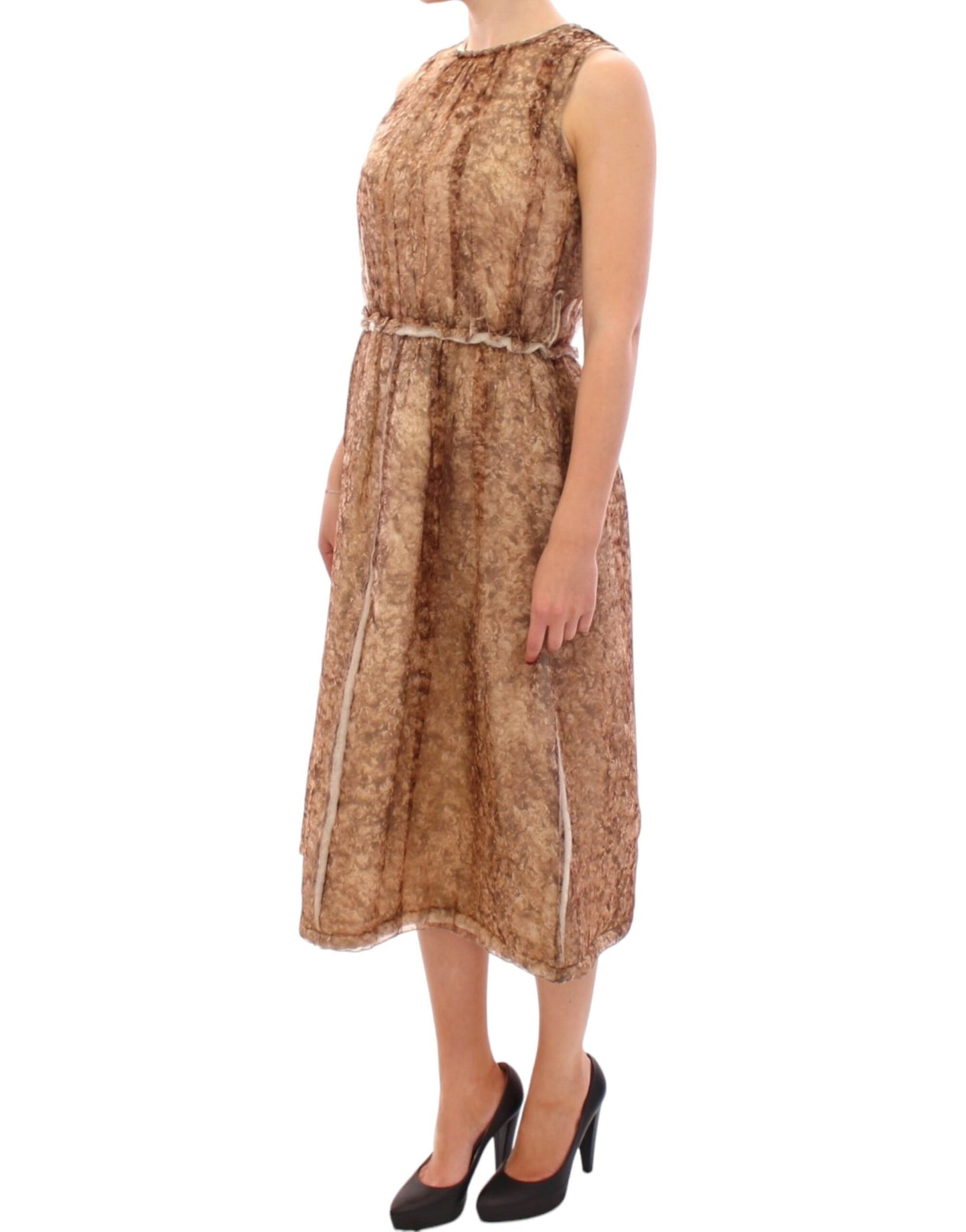 Brown sleeveless silk dress