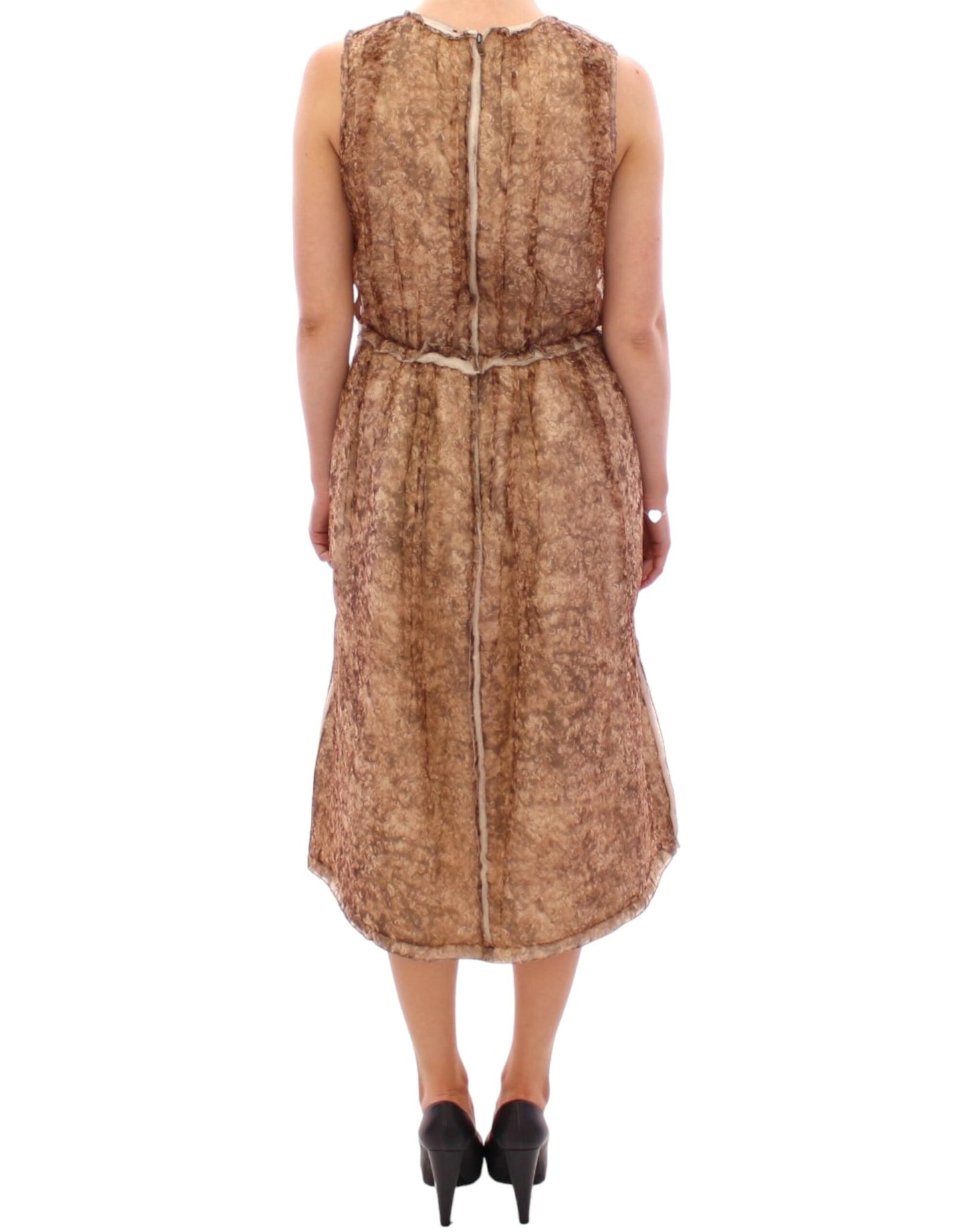 Brown sleeveless silk dress