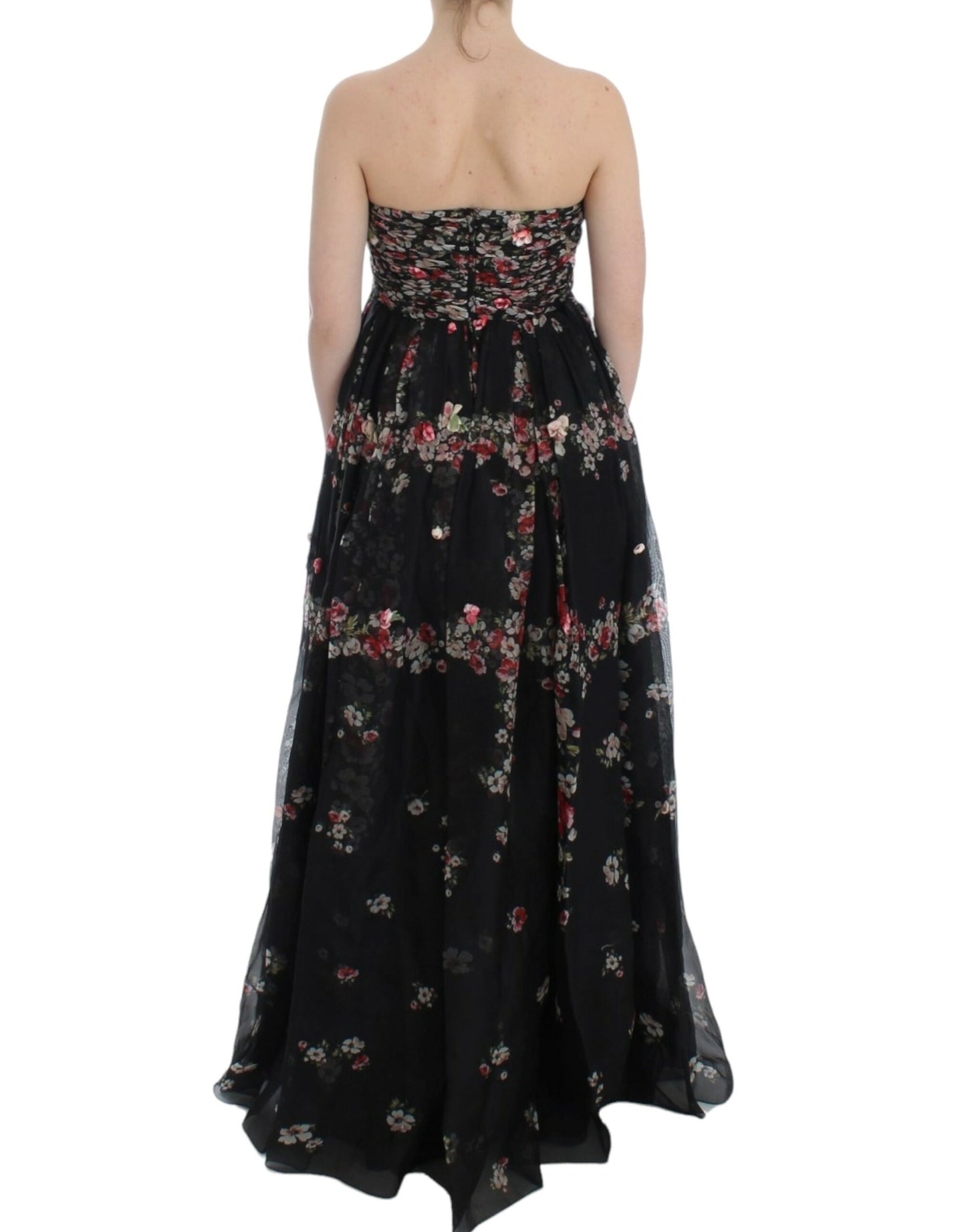 Masterpiece black floral print silk runway dress