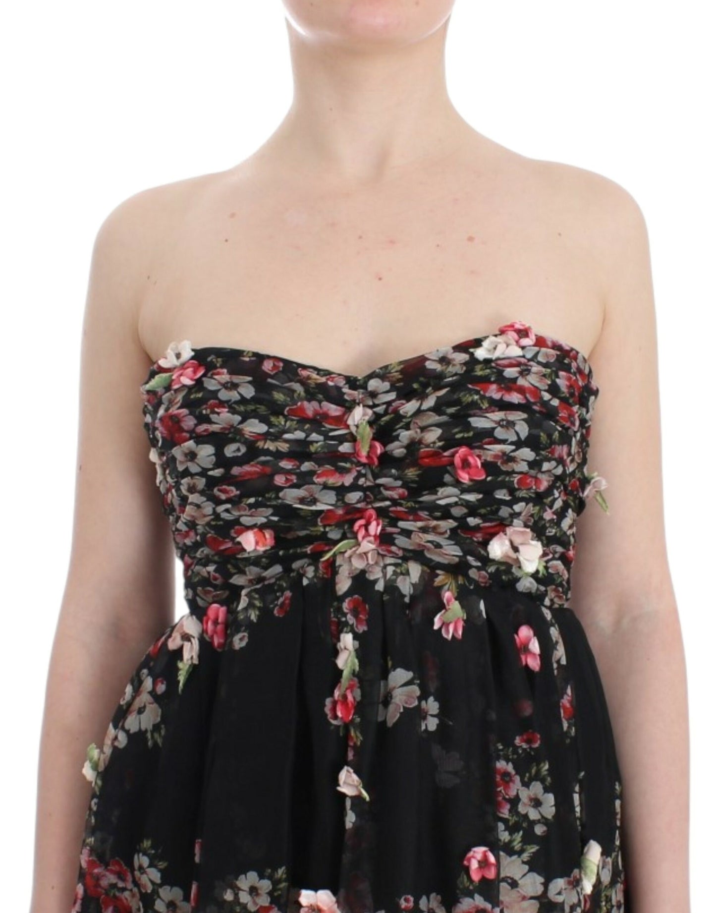 Masterpiece black floral print silk runway dress