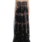 Masterpiece black floral print silk runway dress