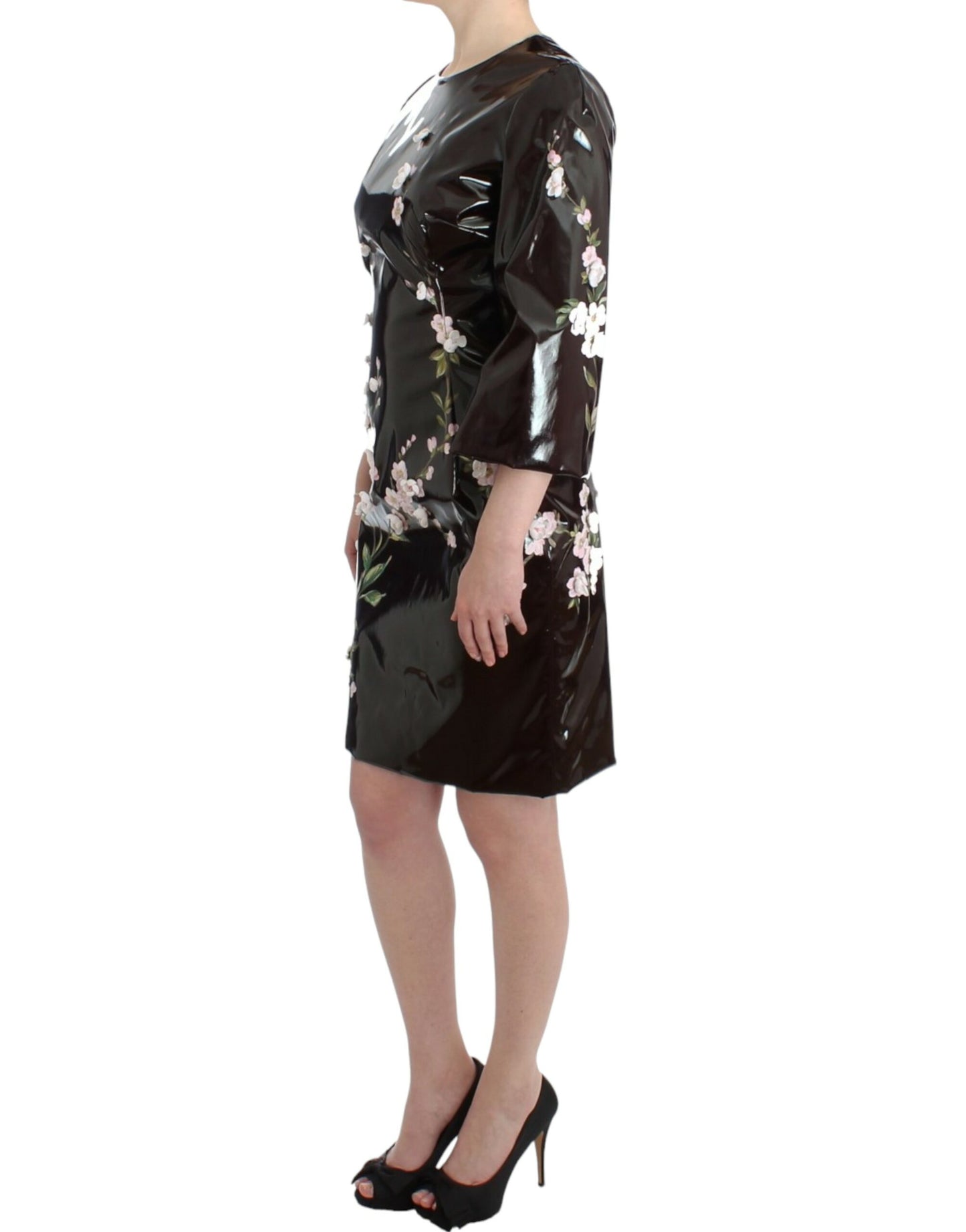 Black patent floral HANDPAINTED dress