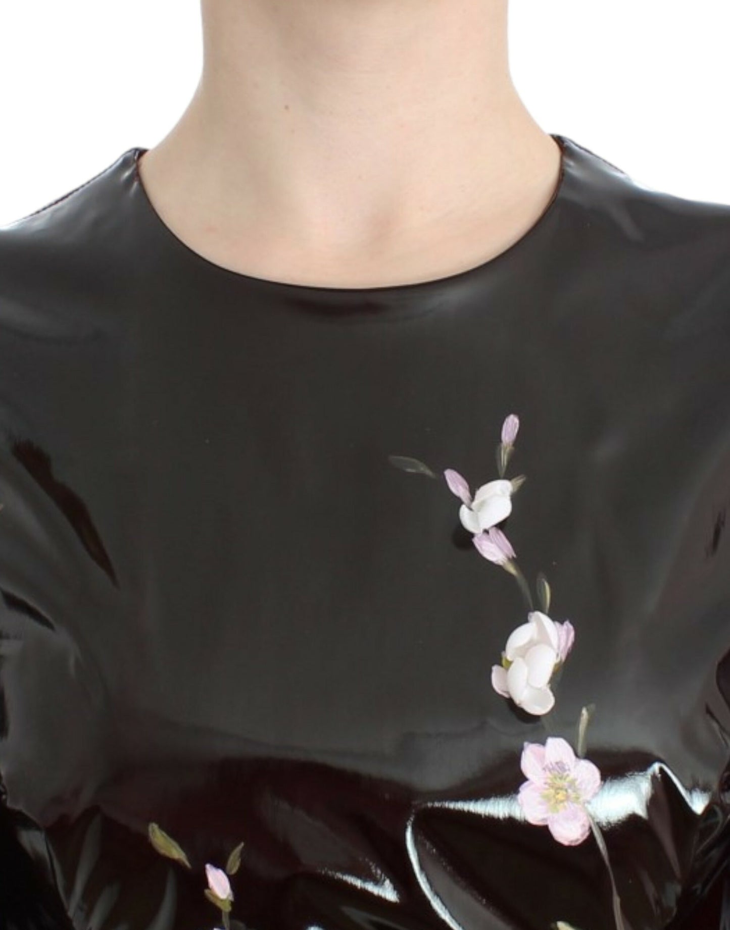 Black patent floral HANDPAINTED dress