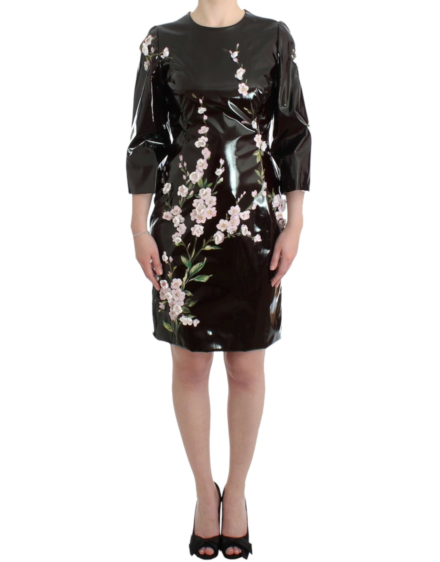 Black patent floral HANDPAINTED dress