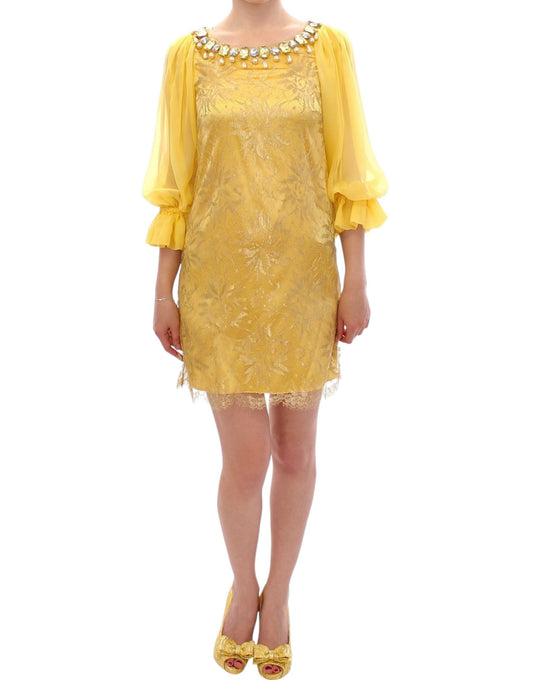 Yellow lace crystal mini dress