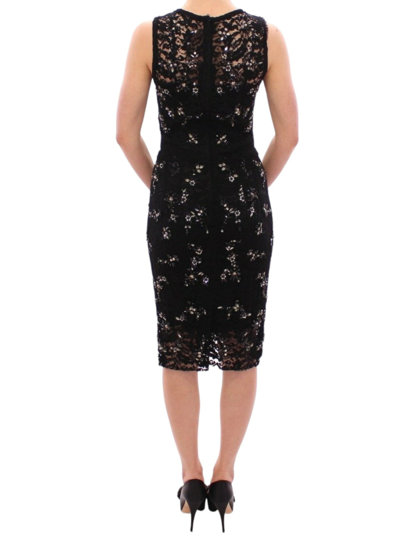 Black floral lace crystal embedded dress