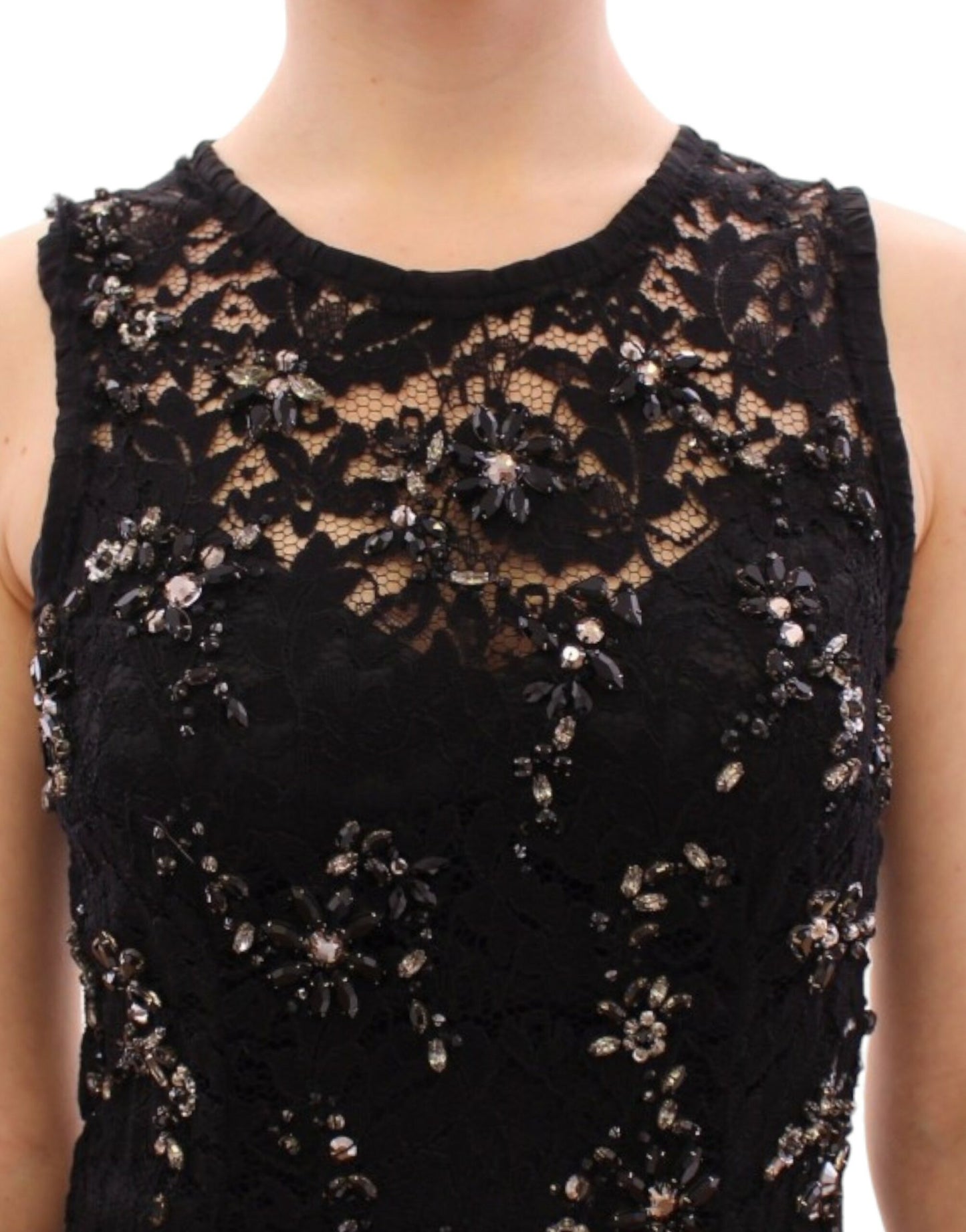 Black floral lace crystal embedded dress