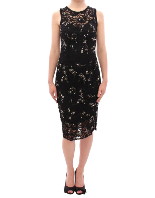 Black floral lace crystal embedded dress