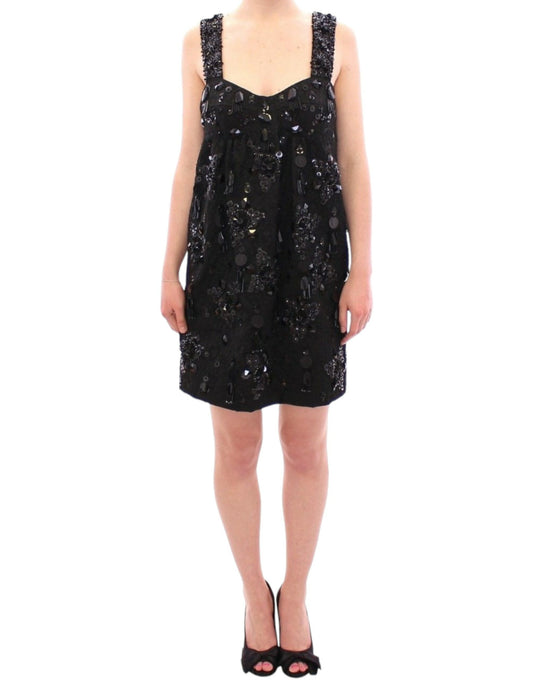 Black floral crystal embedded dress