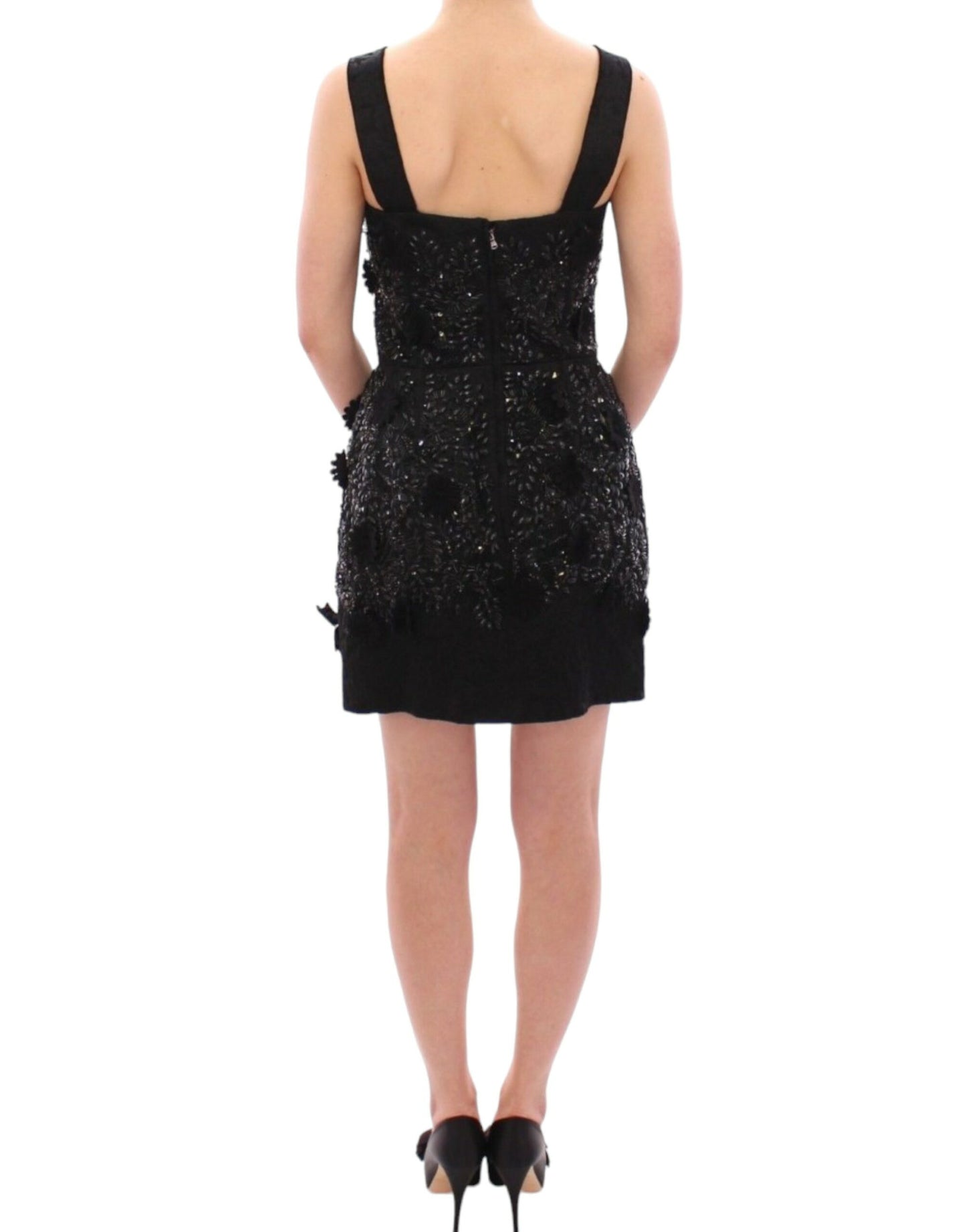 Black floral crystal embedded dress