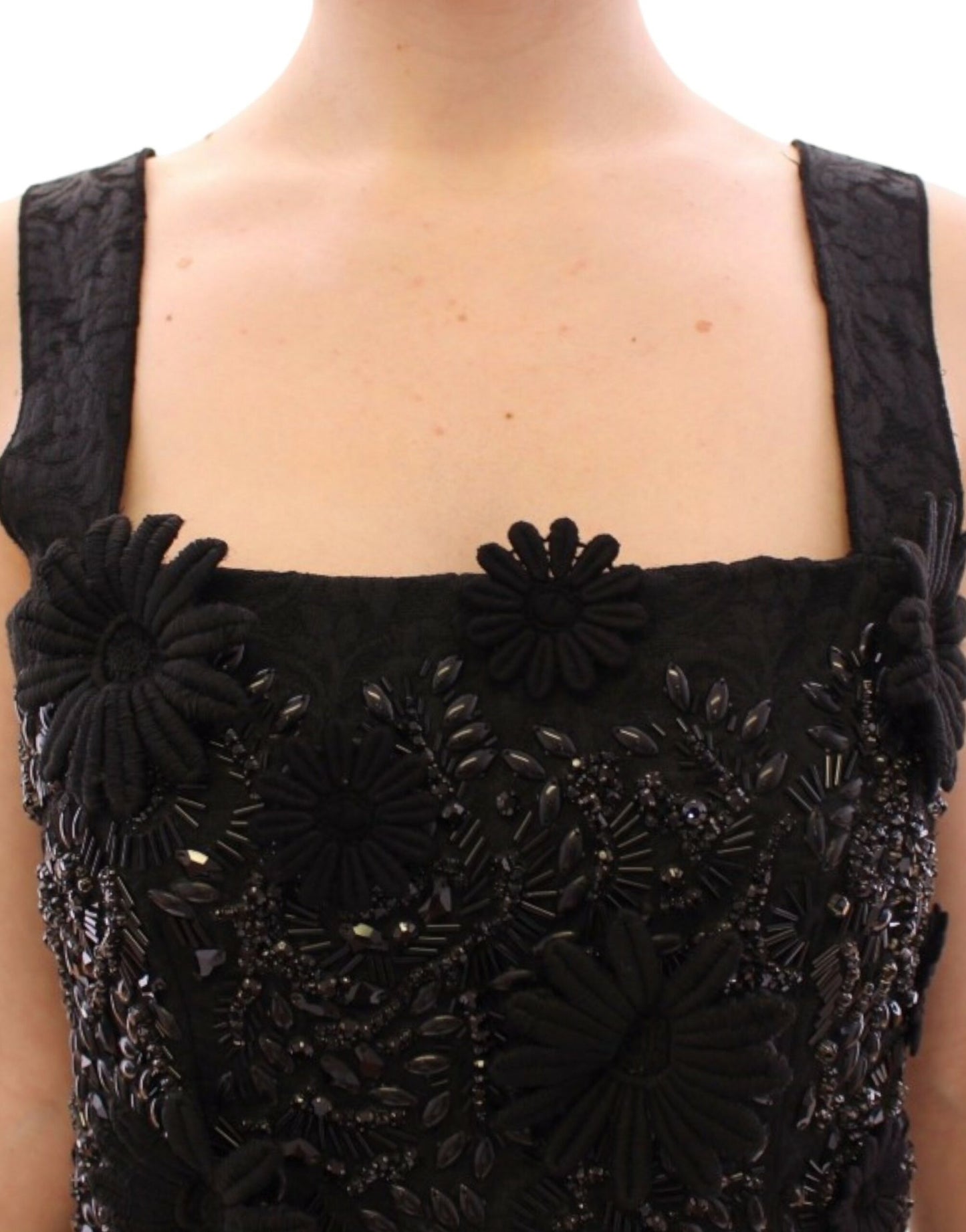 Black floral crystal embedded dress