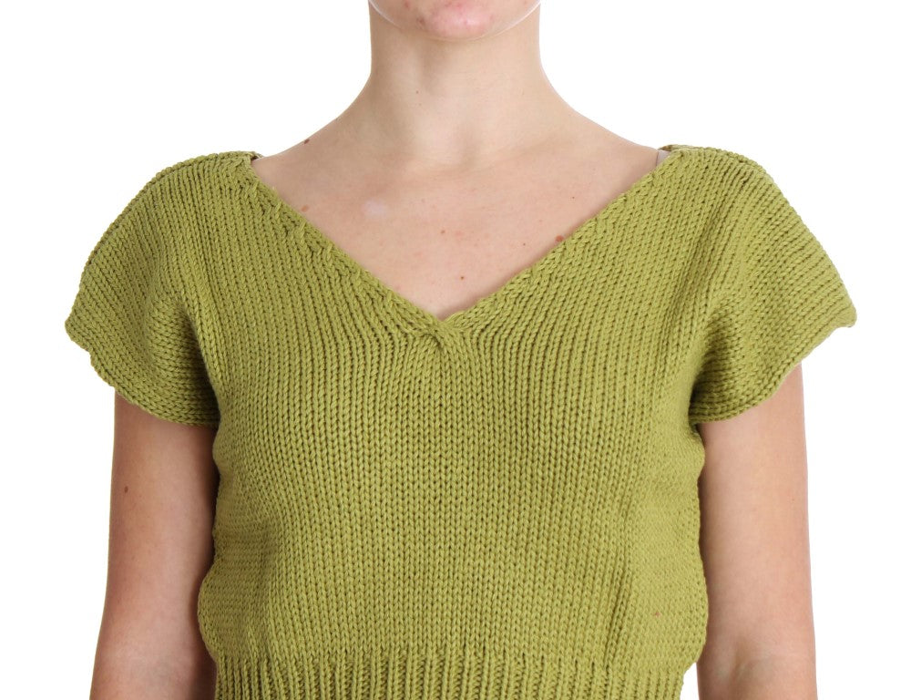 Elegant Green Knitted Vest Sweater