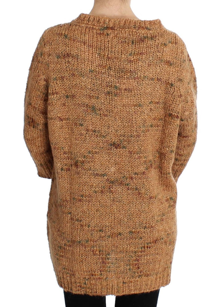 Chic Brown Oversize Knitted V-Neck Sweater