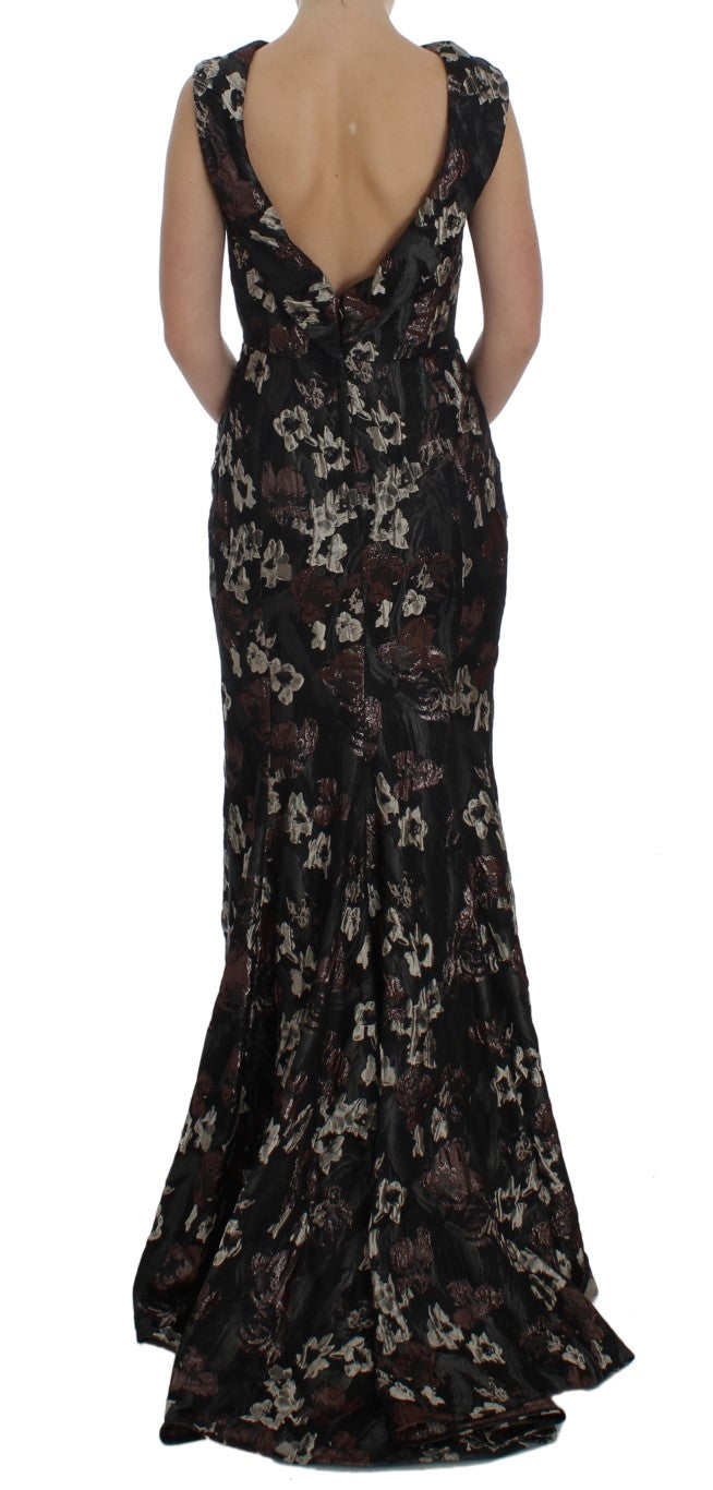 Elegant Floral Jacquard Full Length Dress