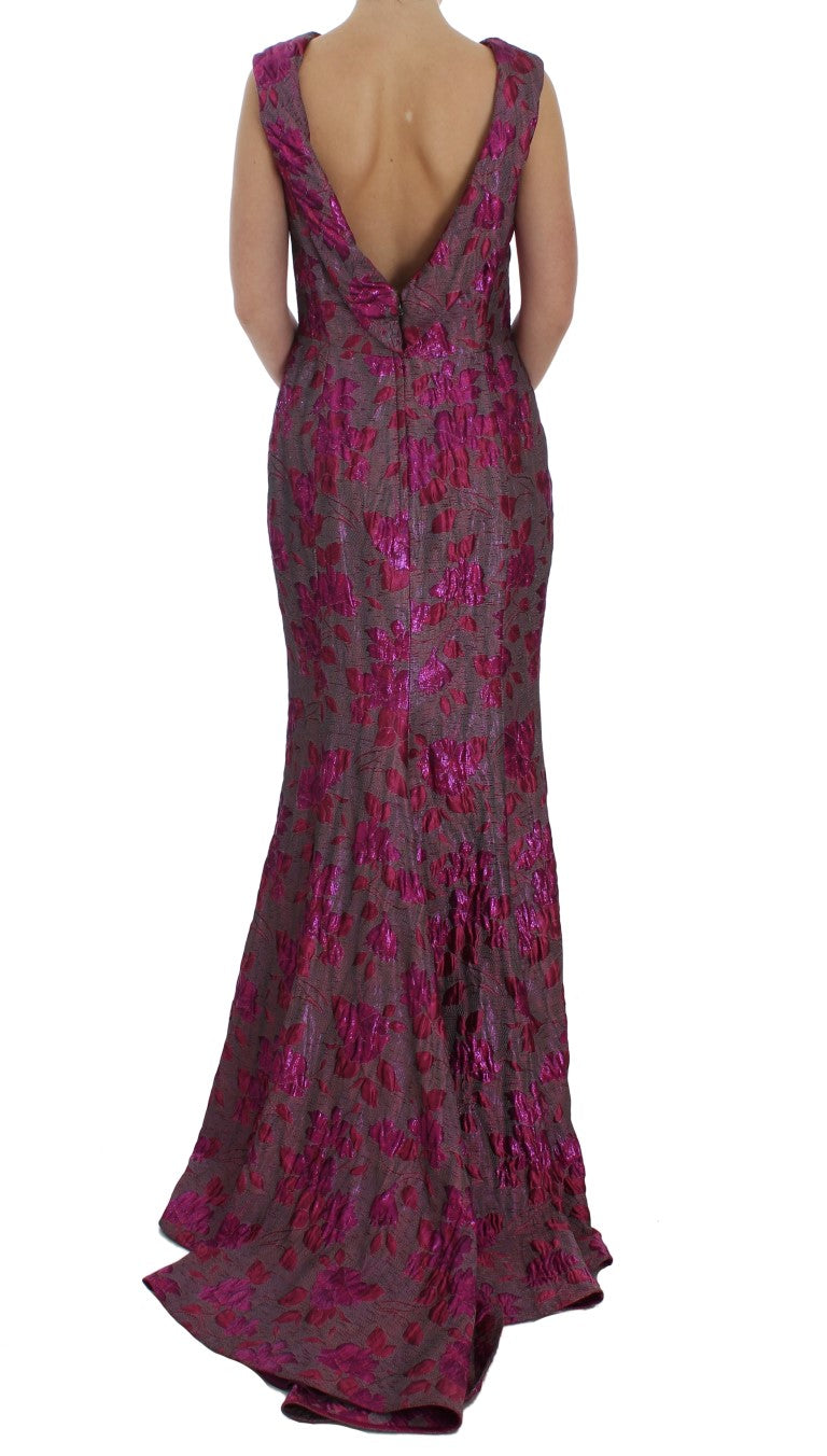 Elegant Floral Brocade Silk Gown