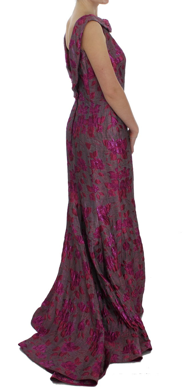 Elegant Floral Brocade Silk Gown