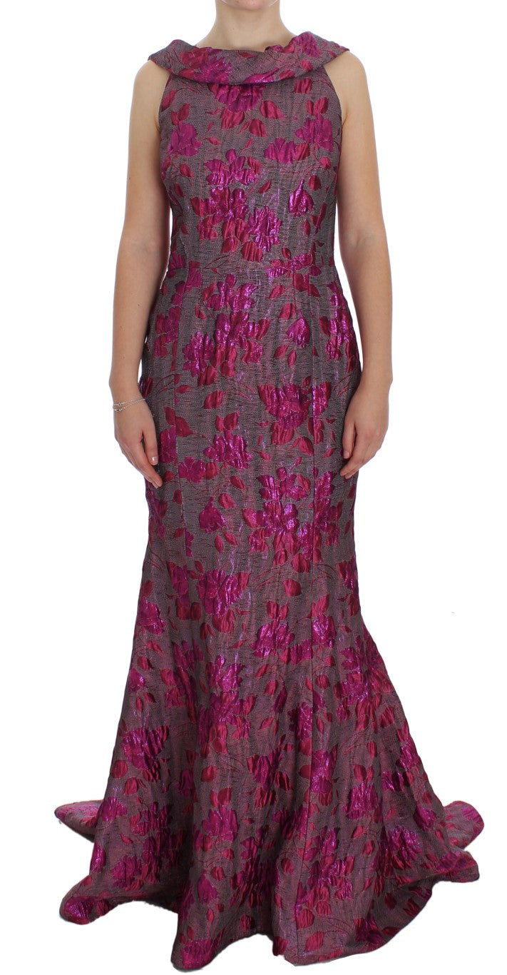 Elegant Floral Brocade Silk Gown