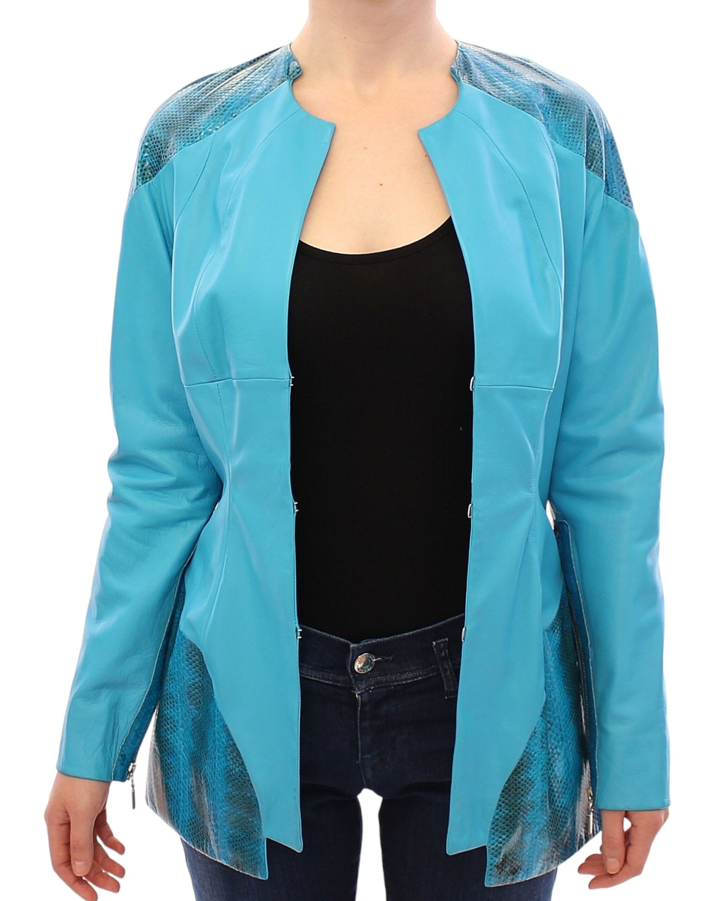 Blue Leather Snake Print Jacket