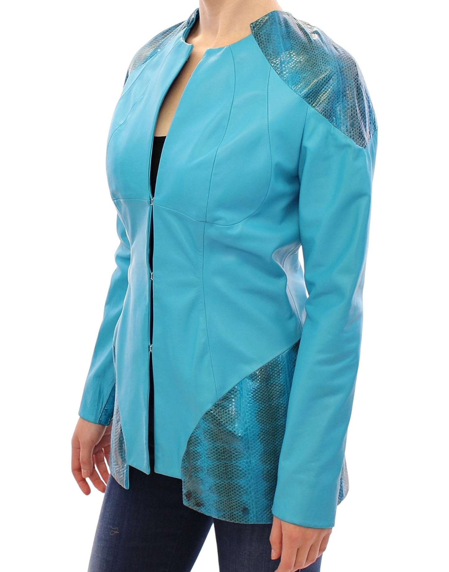 Blue Leather Snake Print Jacket