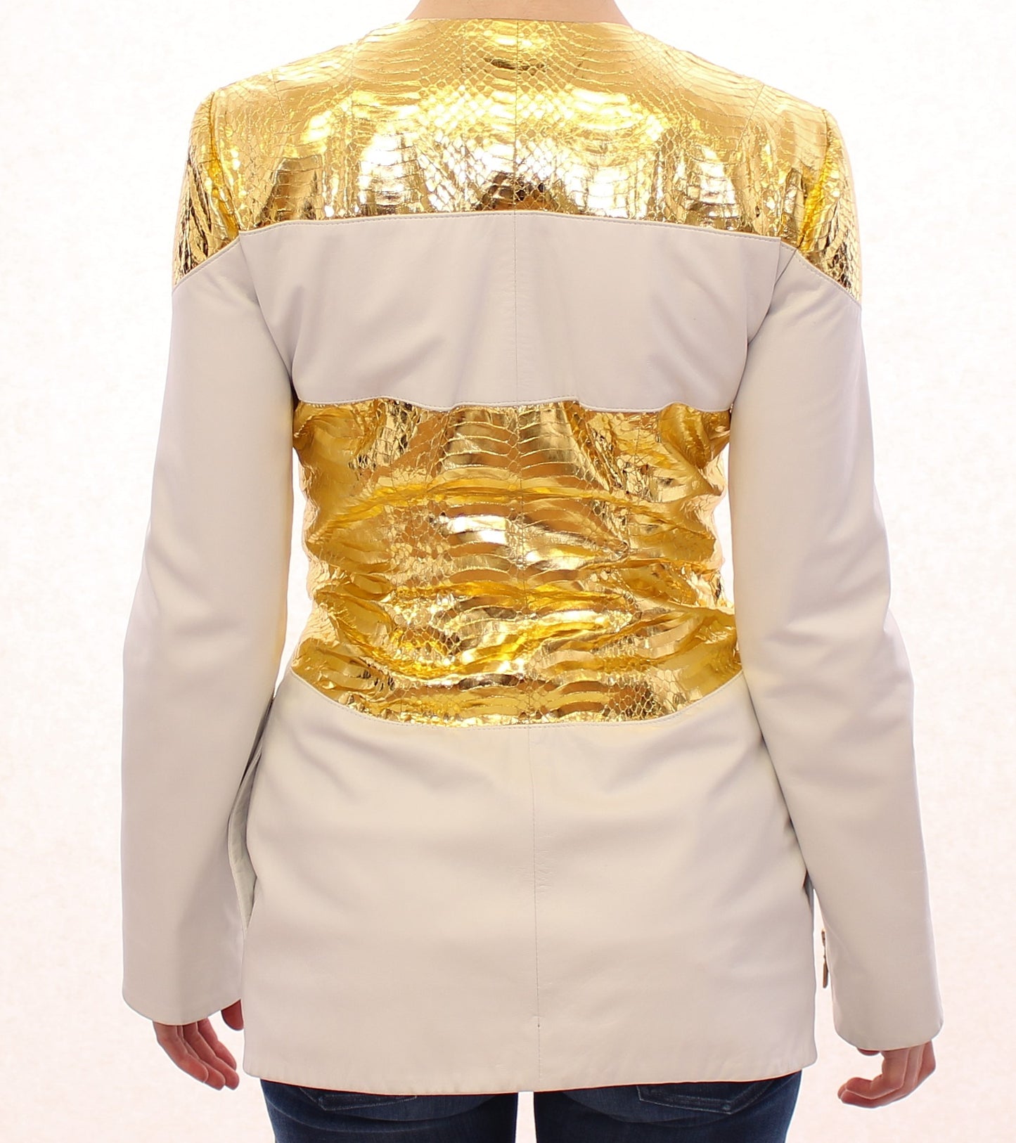 Elegant White & Gold Leather Jacket