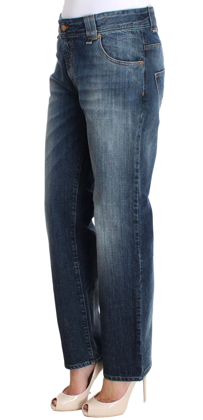 Blue Wash Relaxed Fit Cotton Stretch Denim Jeans