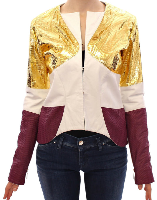 White Gold Purple Leather Jacket