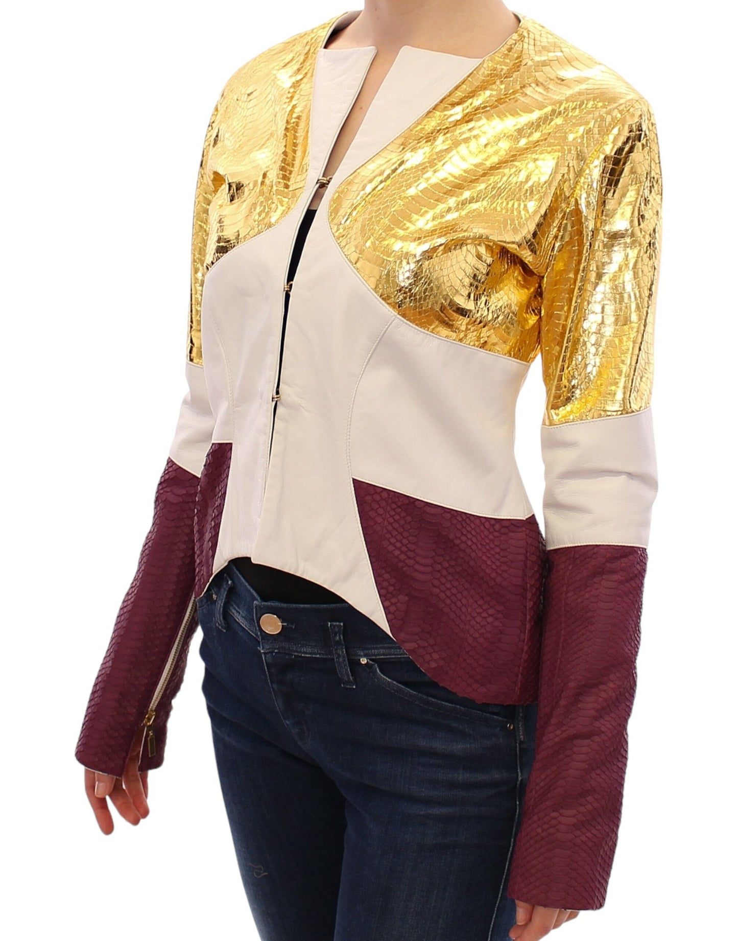 White Gold Purple Leather Jacket