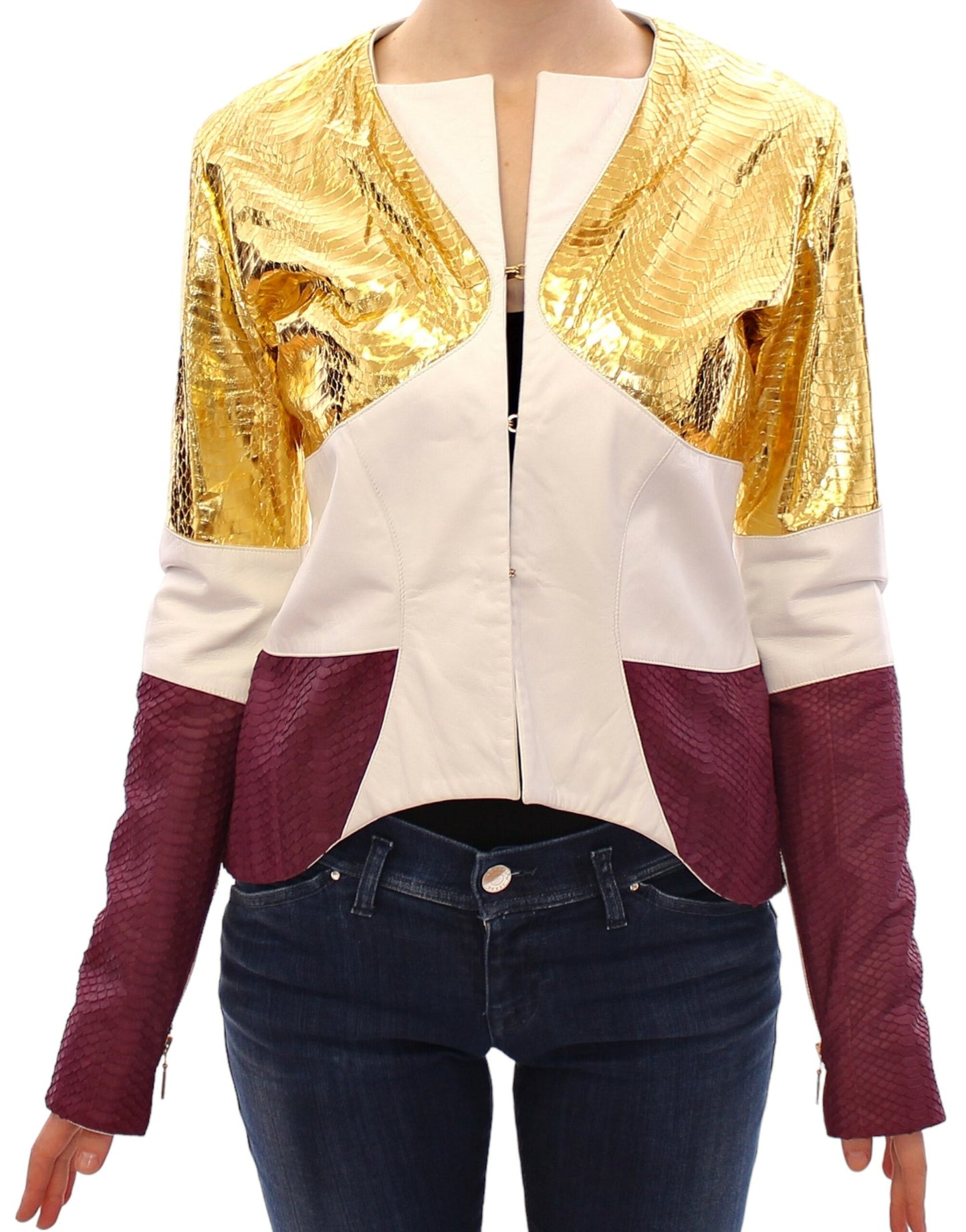 White Gold Purple Leather Jacket