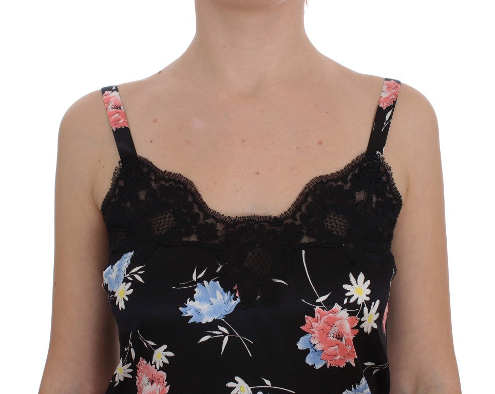 Elegant Black Silk Floral Lace Babydoll