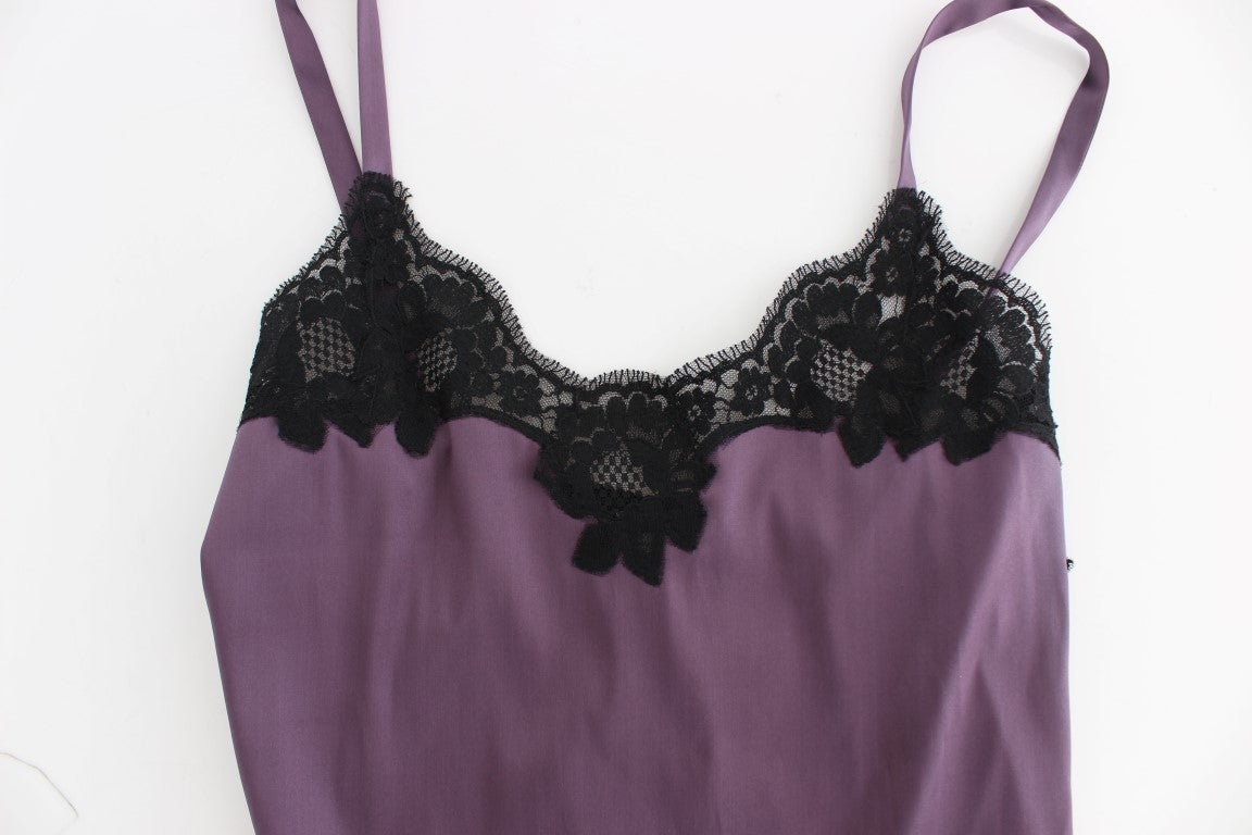 Elegant Purple Silk Lace Chemise Dress