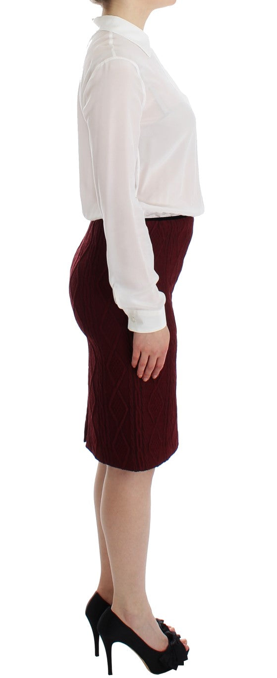 White Red Shirt Long Sleeve Wool Dress