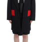 Elegant Draped Long Coat in Black with Red Accents