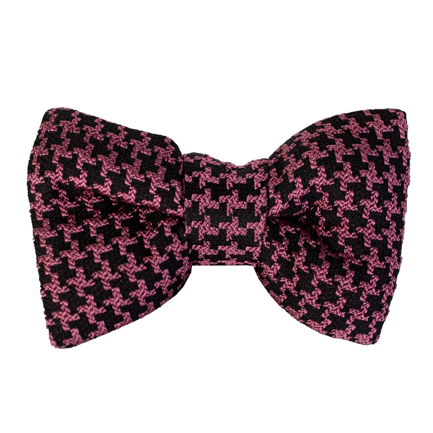 Elegant Houndstooth Silk Bow Tie in Fuxia & Black