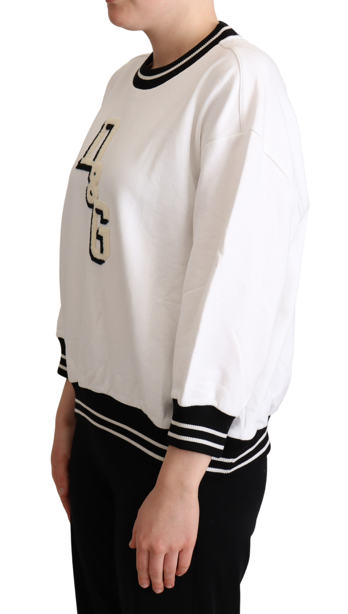 Elegant White Cotton Crewneck Pullover