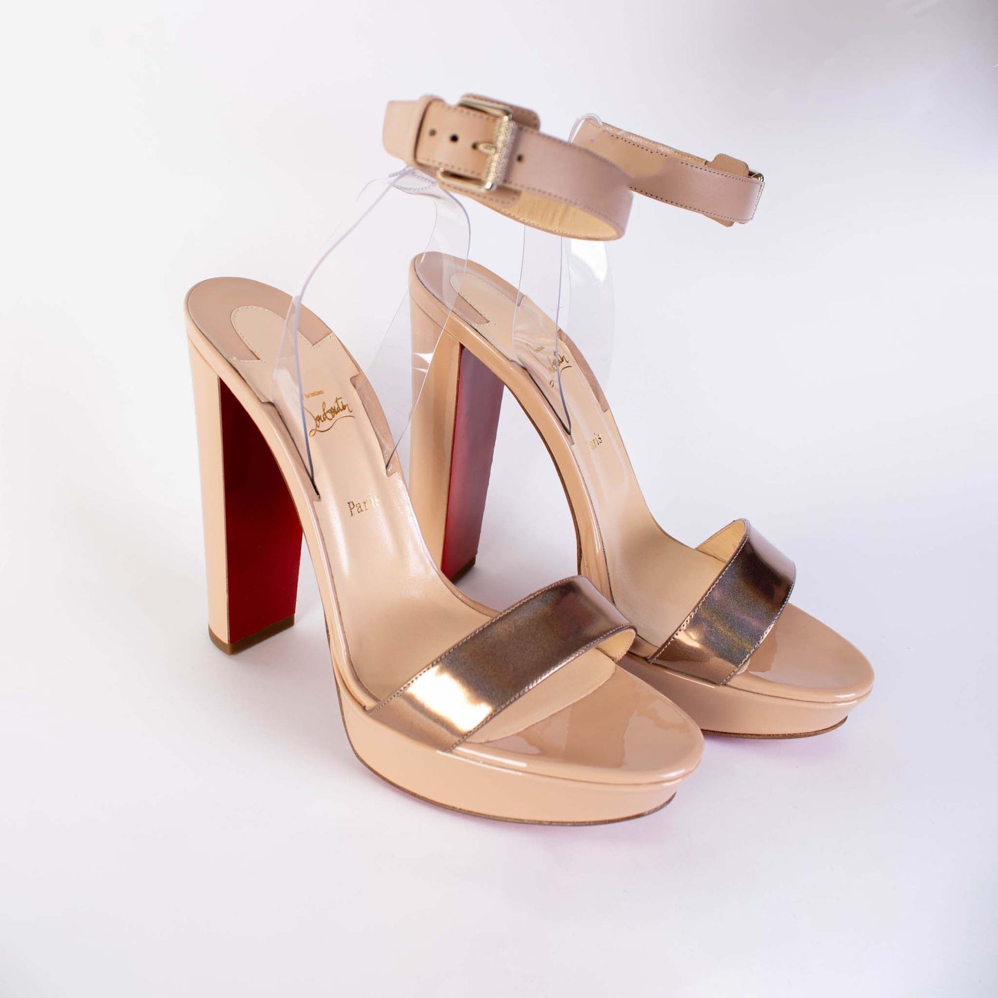 Elegant Pink Patent Leather Sandals with Cherry Heel