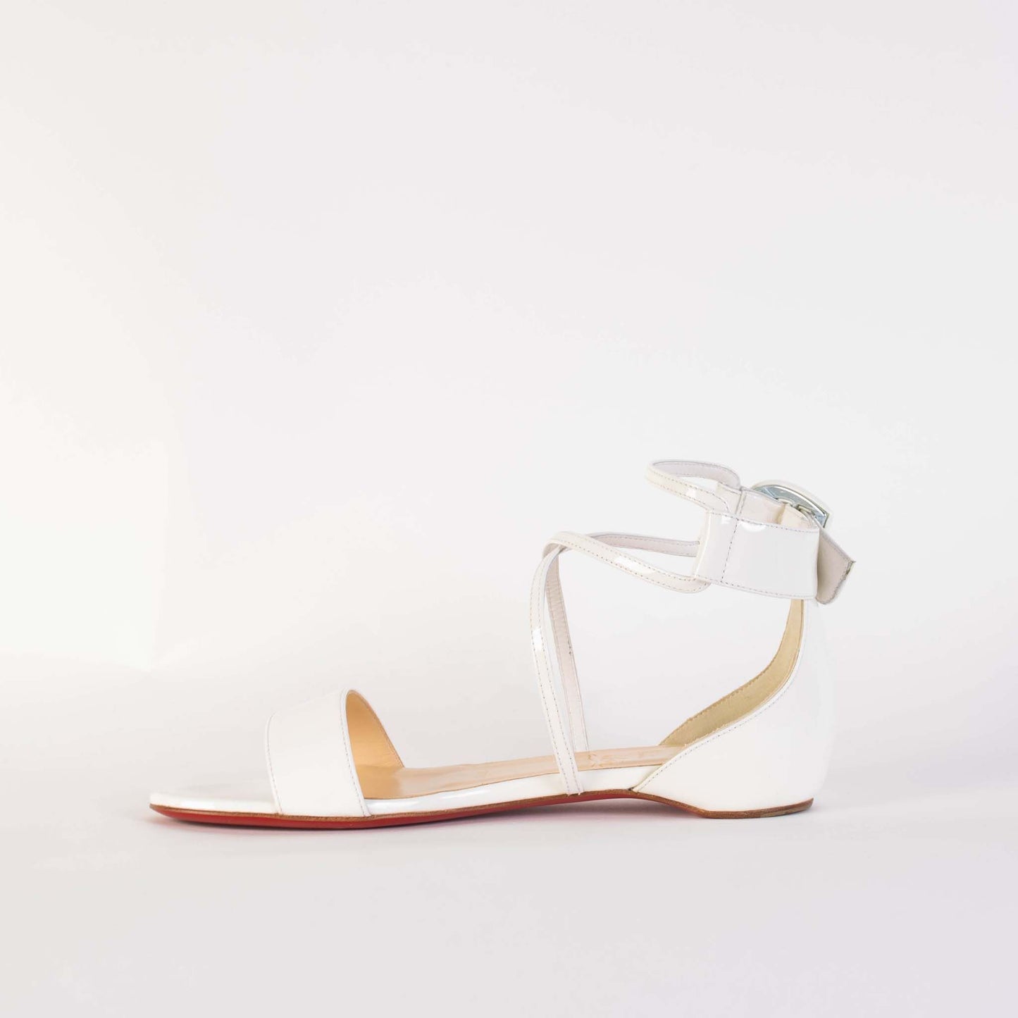 Chic White Patent Leather Flat Sandals