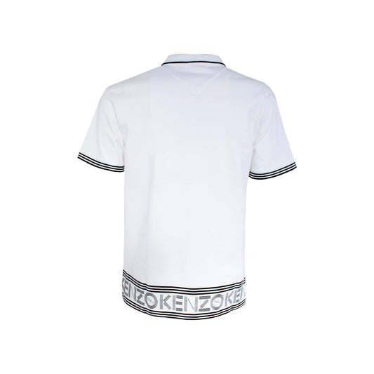 Elegant White Stripe-Trim Kenzo Polo Shirt