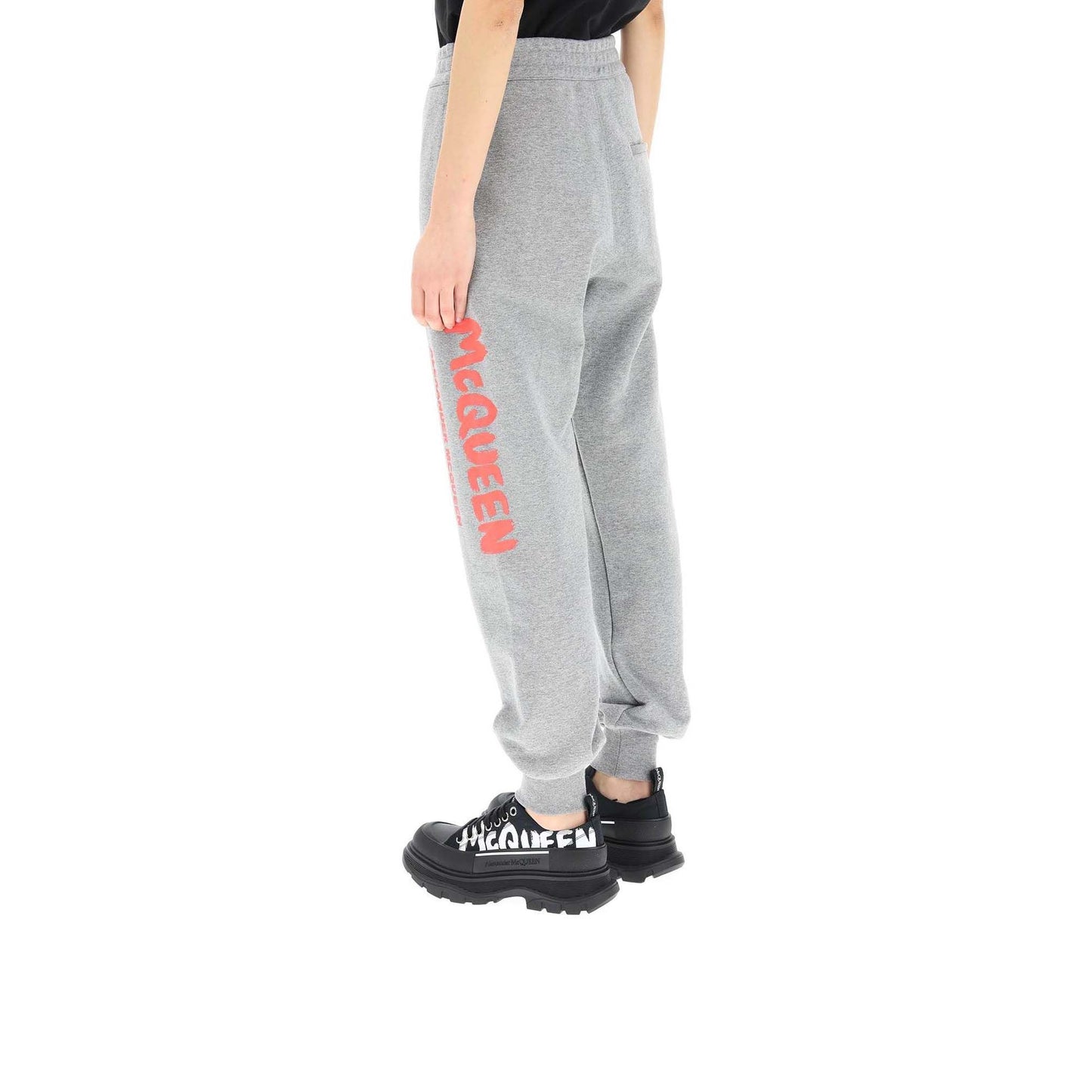 Elegant Graffiti Logo Grey Sweatpants