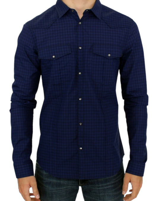 Blue checkered cotton shirt