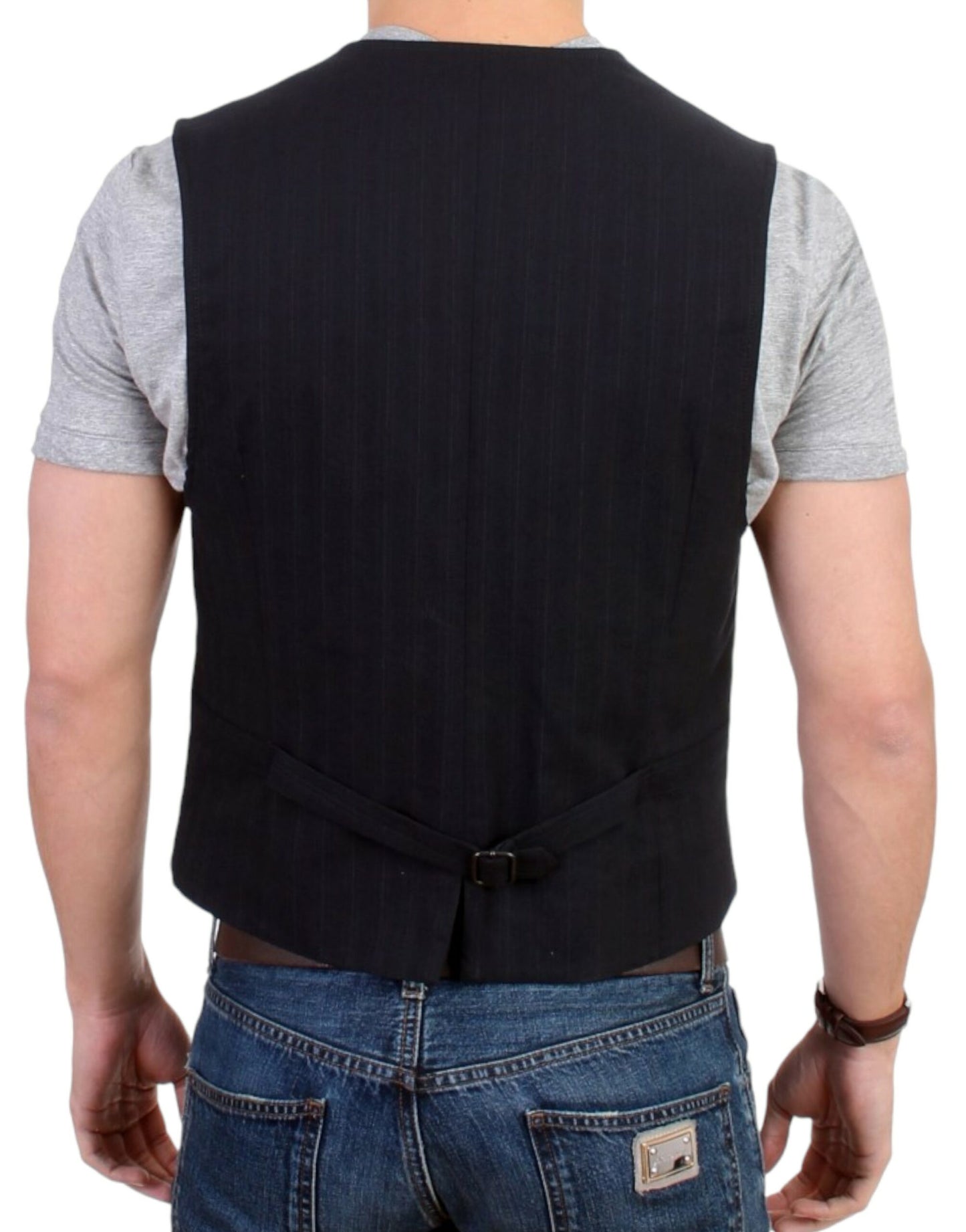 Black striped cotton casual vest