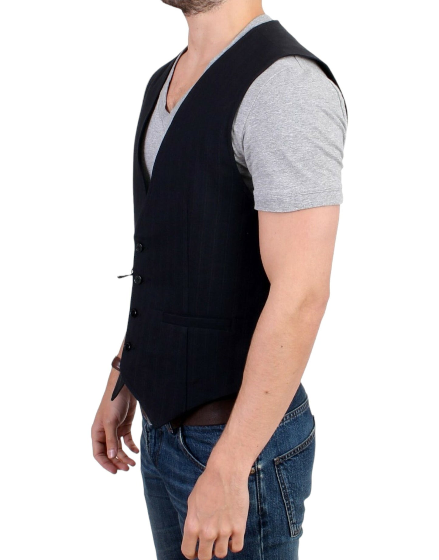 Black striped cotton casual vest