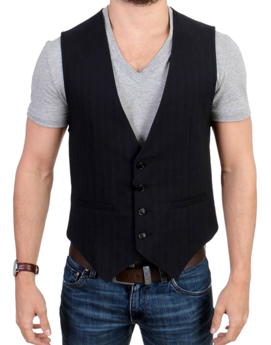 Black striped cotton casual vest