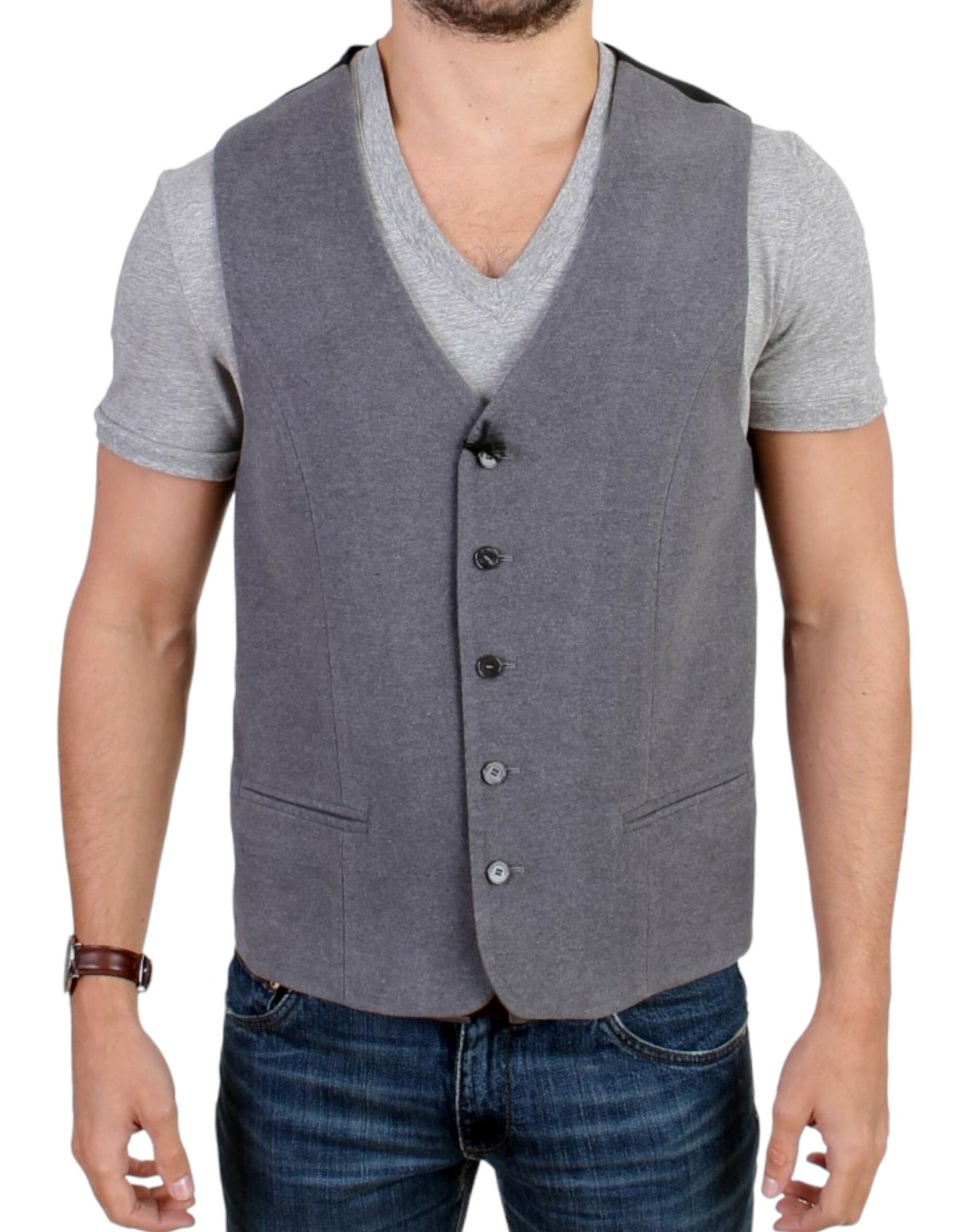 Gray cotton blend casual vest